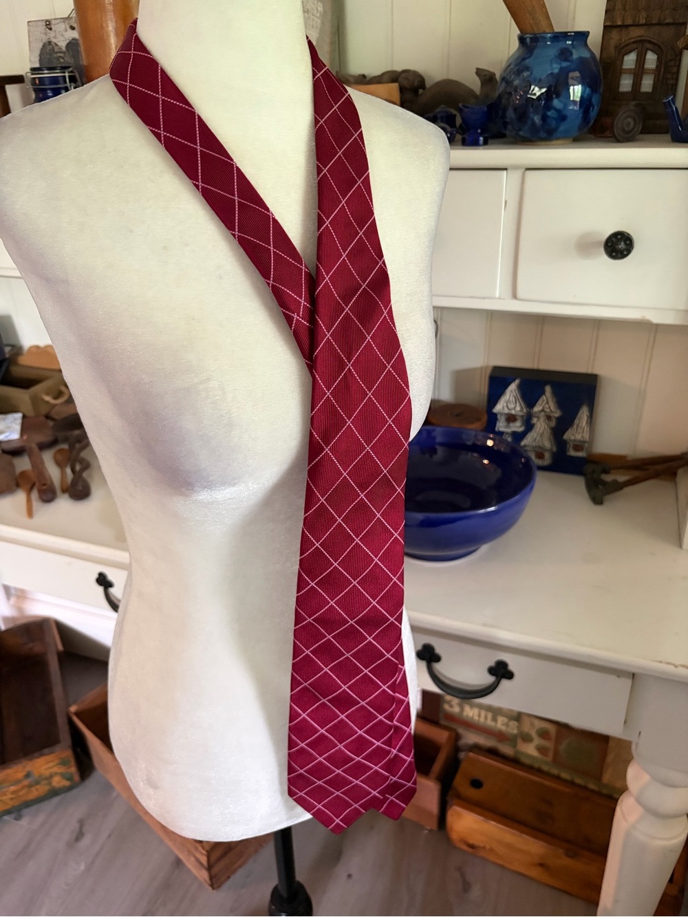 Men's Red And Pink Windowpane Silk Tie